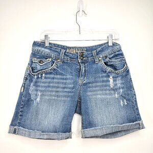 Vintage Hydraulic Thick Stitch Cut Off Flappy POckets Bermuda Denim Jean Shorts